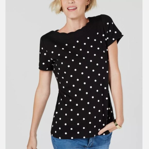 EUC Karen Scott Scalloped Polka Dot Women's Top Plus Size XXL Short Sleeve Shirt - Picture 1 of 8